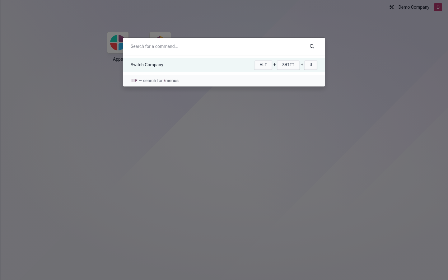 Open Odoo command palette before entering a command