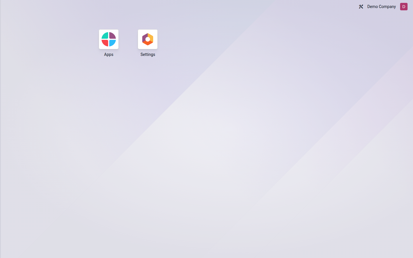 Odoo app launcher with the Settings app available