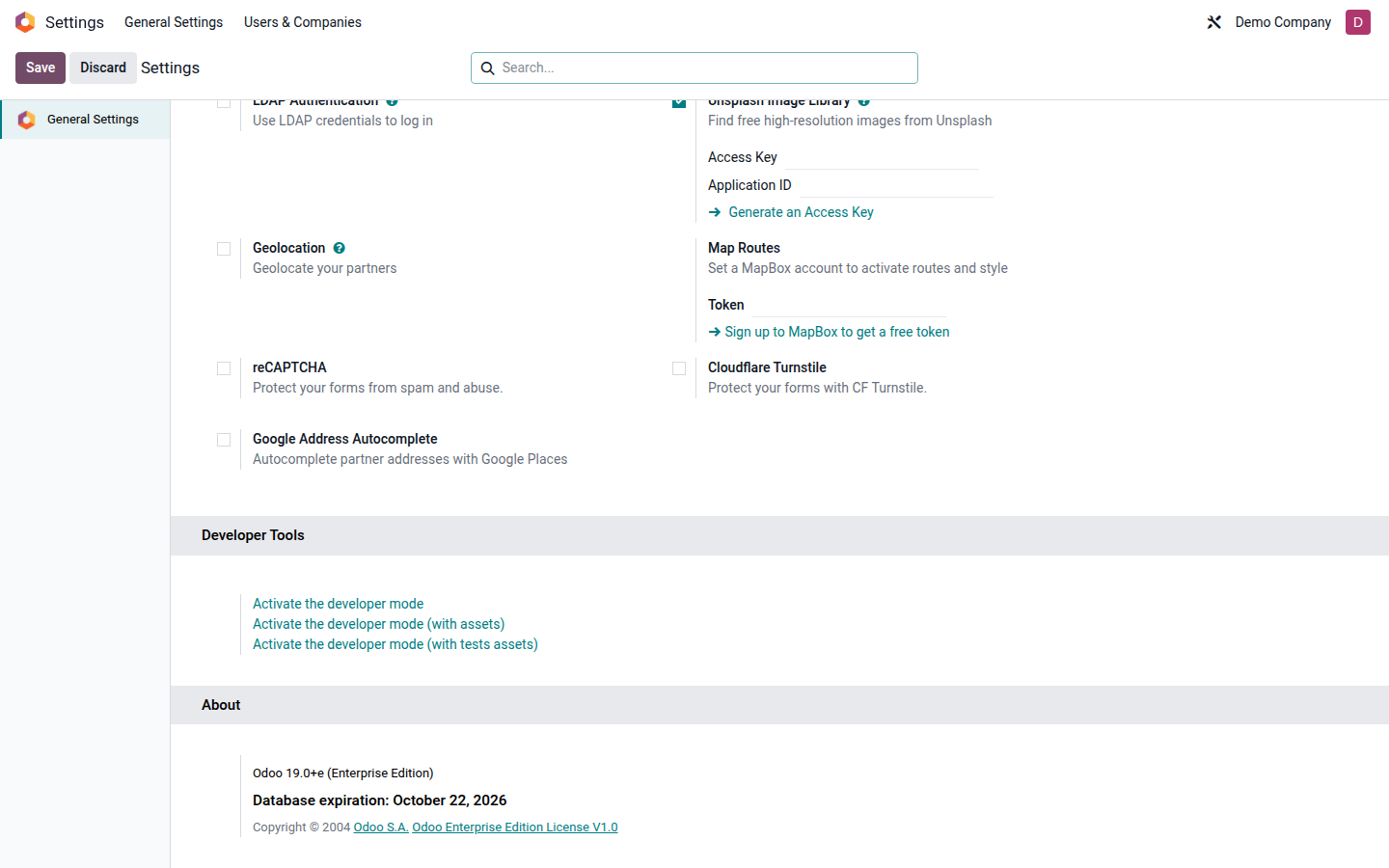 Developer Tools section at the bottom of General Settings