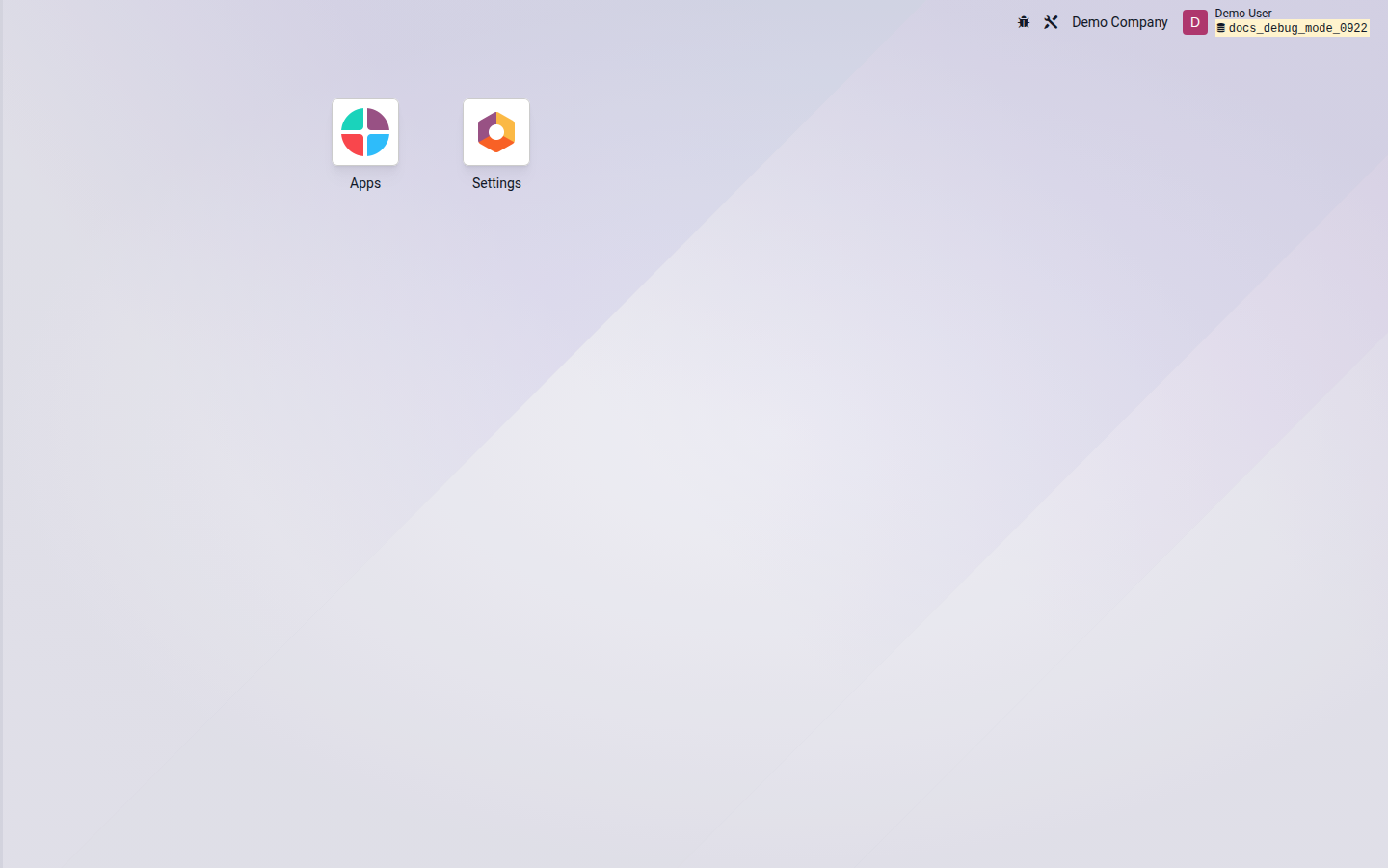 Odoo page reloaded in developer mode with the bug icon visible in the top bar