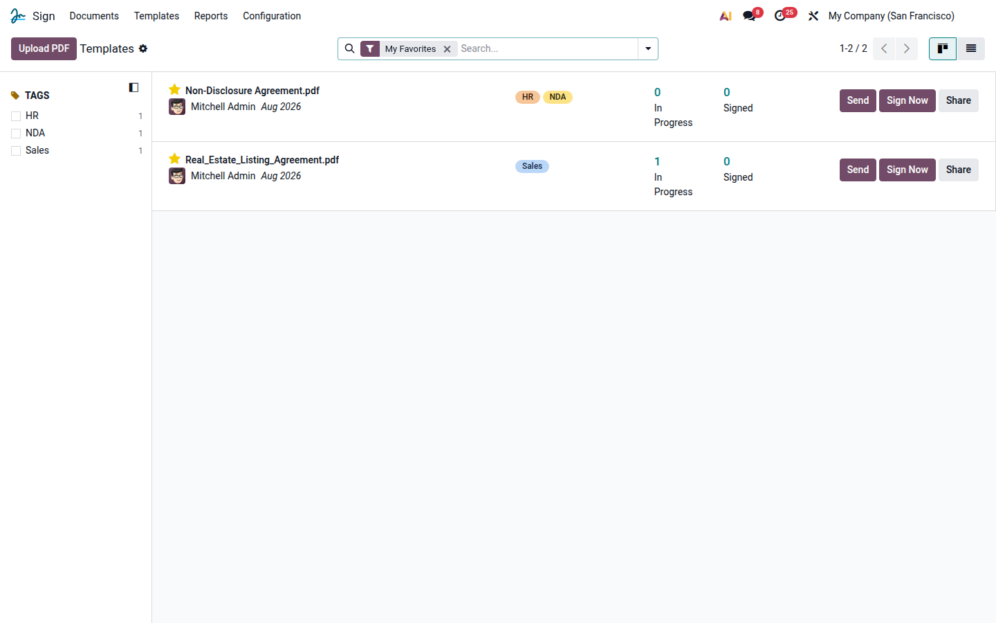 Templates in the Sign application