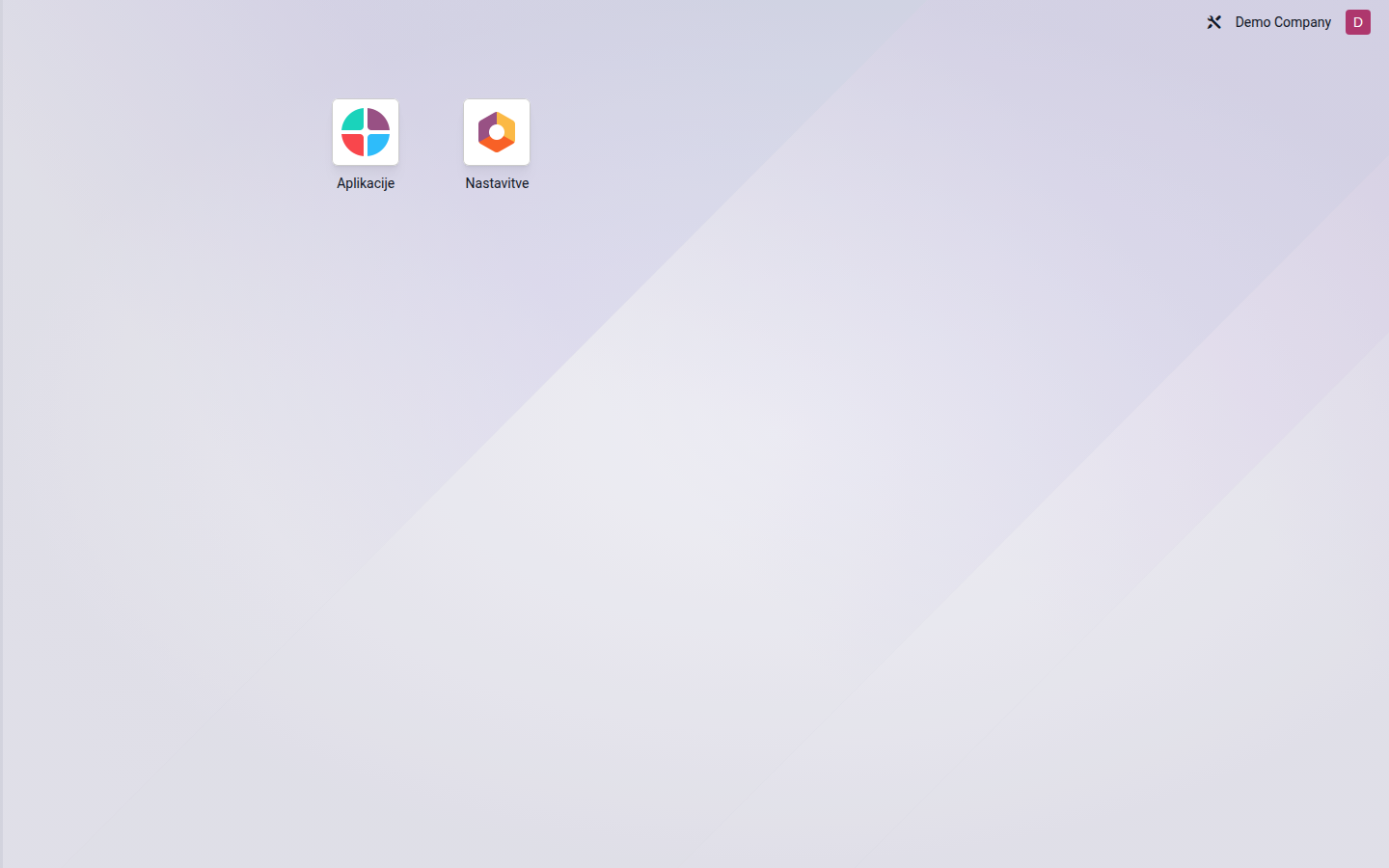 Meni aplikacij Odoo z aplikacijo Nastavitve